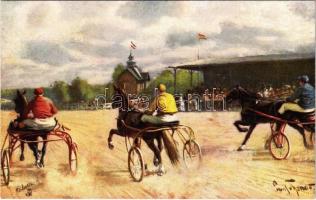 Lóverseny, ügető / Horse racing, trotting. Raphael Tuck & Sons Oilette Serie Trabrennen No. 575. s: Paul Thomas