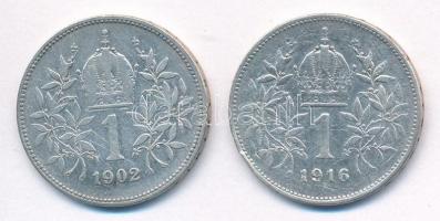 Ausztria 1902-1916. 1K Ag "Ferenc József" (2xkf) T:3 Austria 1902-1916. 1 Corona Ag "...