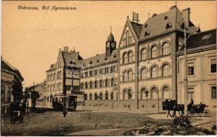 Debrecen, Református főgimnázium, villamos. Vasúti levelezőlapárusítás 16. sz. 1918.