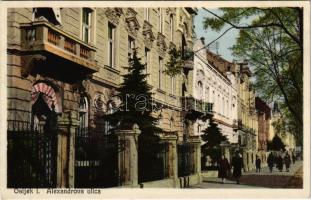 Eszék, Essegg, Osijek; Alexandrova ulica / utca, villa. Milan Dirnbach kiadása / street view, villa