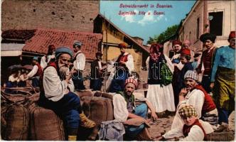 1912 Tuzla, Getreidemarkt in Bosnien / Sajmiste zita u Bosni / busy market in Bosnia + K.U.K. MILITARPOST TUZLA (EK)