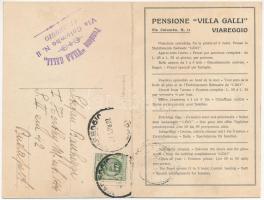 1928 Viareggio, Pensione Villa Galli. Via Colombo n. 11. / folding card, hotel advertisement