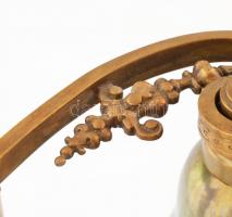 Szecessziós, gyíkos asztali lámpa. Eozin mázas Zsolnay? burákkal. Jelzés nélkül. Egyik burán belül a...