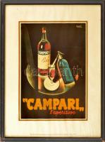 Marcello Nizzoli (1887-1969): Campari l'aperitivo. Art deco reklám plakát, modern reprint. Nyomat, papír, kissé hullámos. Kissé sérült, üvegezett fa keretben, 40x29,5 cm