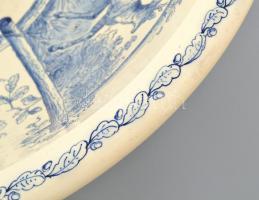 Zsolnay vadászos, nagy méretű mosdótál, 1900 körül, öblében szarvas, medve és muflon motívumokkal, p...