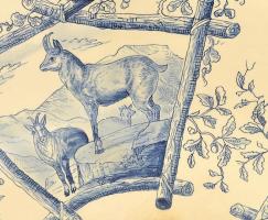 Zsolnay vadászos, nagy méretű mosdótál, 1900 körül, öblében szarvas, medve és muflon motívumokkal, p...