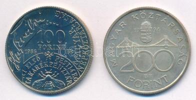 1986. 100Ft alpakka "Fáy András" + 1994. 200Ft Ag "Deák" T:BU,1- kis patina
Ada...