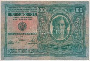 Ausztria 1919. (1912) 100K, vízszintes "DEUTSCHÖSTERREICH" felülbélyegzéssel, mindkét olda...