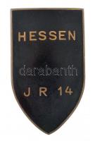 Német Birodalom ~1914-1918. "Hessen I R 14" a 14. Hesseni Gyalogezred zománcozott sapkajelvénye (35x21mm) T:1-,2 German Empire ~1914-1918. "Hessen I R 14" enamelled bronze cap badge of the 14th Hessen Infantry Regiment (35x21mm) C:AU,XF