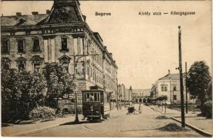 1915 Sopron, Király utca, villamos. Piri Dániel kiadása (EK)