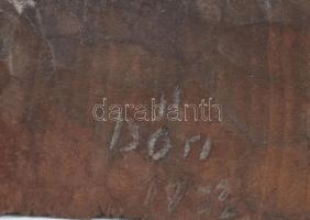 Szarvasbika, faragott fa, Dőri 1983 jelzéssel, agancsai sérültek, lazák, de fixálhatók, m: 27 cm, h:...