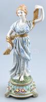 Sevres francia női figura, kézzel festett porcelán, virágokon apró lepattanások, jelzett, m: 37 cm