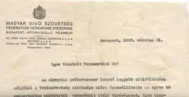Magyarország 1928 Magyar vívószövetség értesítése versenybírónak