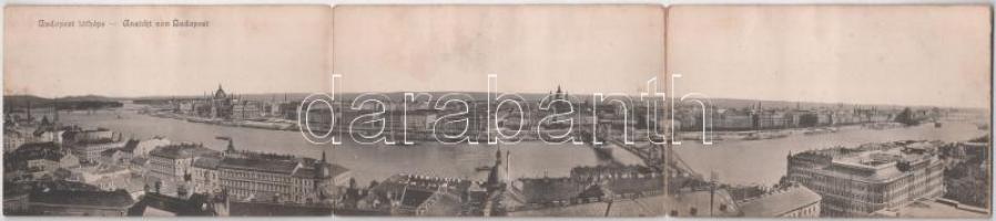 1903 Budapest, Általános látkép Budáról nézve. Három-részes kihajtható panorámalap / 3-tiled folding panoramacard (r)