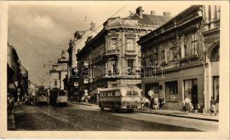 1954 Miskolc, Állami könyvesbolt, villamos, autóbusz. Képzőművészeti Alap Kiadóvállalat