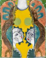 Fajka János (1935): "Anya gyermekeivel", tűzzománc, hibátlan állapotban, jelzett, 35x24 cm