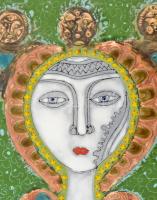 Fajka János (1935): "Anya gyermekeivel", tűzzománc, hibátlan állapotban, jelzett, 35x24 cm