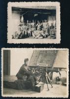 cca 1940-1945 Katonák géppuskával és csoportkép, 2 db fotó, felületén törésnyomok, 5,5×6,5 és 6×8,5 cm