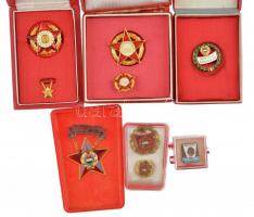 6db-os kitüntetés- és jelvénytétel a szocialista korszakból, közte DN "Gépipar Kiváló Dolgozója" aranyozott, zománcozott kitüntetés "Kiváló Dolgozó" miniatűrrel + "Belkereskedelem Kiváló Dolgozója" aranyozott, zománcozott kitüntetés miniatűrrel. Mindegyik eredeti, némelyik sérült tokban T:1-,2