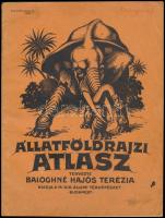 1928 Állatföldrajzi Atlasz, tervezte Baloghné Hajós Terézia, kiadja: M. Kir. Állami Térképészet, lapok kijárnak a borítóból