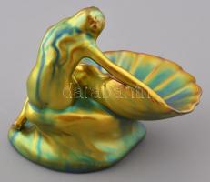 Zsolnay eozin mázas akt kagylóval, jelzett, hibátlan, 14×11 cm, m:13 cm