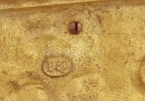 DEP jelzéssel: Vadász a lovon. Öntött, patinázott bronz, 3 db részből áll. m: 19 cm