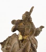 DEP jelzéssel: Vadász a lovon. Öntött, patinázott bronz, 3 db részből áll. m: 19 cm