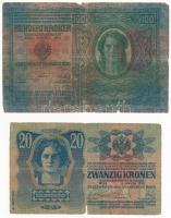 1912. 100K + 1913. 20K II. kiadás, mindkettő piros "MAGYARORSZÁG" felülbélyegzéssel T:III-...