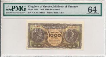 Görögország 1953. 1000Dr, PMG plasztik tokban (63-as értékeléssel) T:I-  Greece 1953. 1000 Drachmai, in PMG plastic case, (with grading 63) C:AU Krause 326b
