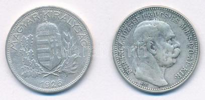 1914KB 1K Ag "Ferenc József" + 1926.1P Ag T:2-,3 patina 
Adamo K5.1, P6