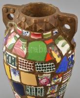 Antik emlék váza, antik porcelán és kerámia elemekkel applikálva, jelzett: VA. Korának megfelelő áll...