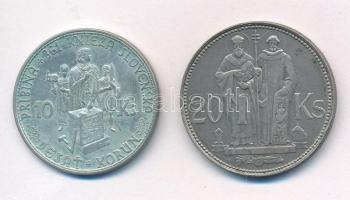 Szlovákia 1941. 20K Ag ""Cirill és Metód" forgalmi emlékérme + 1944. 10K Ag "Templom kereszt nélkül - Pribina gróf" forgalmi emlékérme T:2,2- patina, kis ph Slovakia 1941. 20 Korun Ag "St. Kyrill and St. Methodius" circulating commemorative coin + 1944. 10 Korun Ag "Church without cross - Prince Pribina" circulating commemorative coin C:XF,VF patina, small edge error Krause KM#7, #9