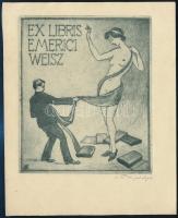 Bajor Ágost (1892-1958): Ex libris emerici Weisz, rézkarc, papír, jelzett, 12×10 cm