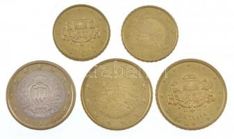 Ciprus 2008. 10c + Lettország 2014. 10c + 50c + San Marino 2008. 50c + 2015. 1E T:2,2- Cyprus 2008. 10 Euro Cent + Latvia 2014. 10 Euro Cent + 50 Euro Cent + San Marino 2008. 50 Euro Cent + 2015. 1 Euro C:XF,VF