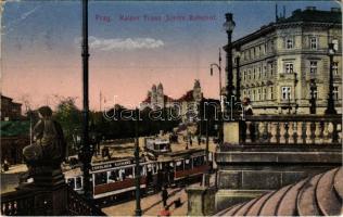Praha, Prag, Prága, Prague; Kaiser Franz Josefs Bahnhof / railway station, tram with Suchard chocolate advertisement (EB)