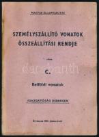 Személyszállító vonatok összeállítási rendje. II. rész. C köt. Belföldi vonatok. Magyar Államvasutak Igazgatóság Debrecen. Bp., 1985, Kossuth-ny., 74 p. Kiadói papírkötés, kissé viseltes, ázott borítóval, kissé hullámos, helyenként kissé foltos lapokkal.