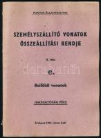 Személyszállító vonatok összeállítási rendje. II. rész. E köt. Belföldi vonatok. Magyar Államvasutak Igazgatóság Pécs. Bp., 1985, Kossuth-ny., 105 p. Kiadói papírkötés, kissé sérült borítóval, kissé hullámos, helyenként kissé foltos lapokkal.