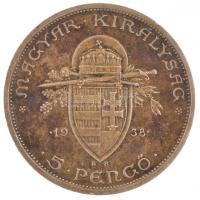 1938. 5P Ag "Szent István" T:1- patina, kis ph Adamo P8.1