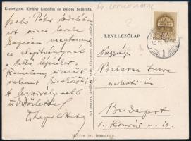 Dr. Lepold Antal (1880-1971) kanonok, művészettörténész saját kézzel írt levelezőlapja