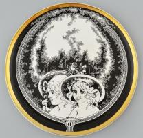 Hollóházi Jurcsák László által tervezett dekorral díszített porcelán tányér. Matricás, jelzett, hibátlan, d: 31 cm