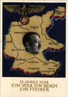 1938 März 13. Ein Volk, ein Reich, ein Führer! / Adolf Hitler, NSDAP German Nazi Party propaganda, map, swastika. 6 Ga. s: Professor Richard Klein + "Tag des Großdeutschen-Reichs Wien 9. April 1938" So. Stpl.