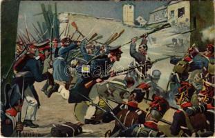 Die Völkerschlacht 1813. Die Erstürmung des Grimmaischen Tores in Leipzig / Battle of the Nations (Battle of Leipzig) s: W. Hinze (EK)