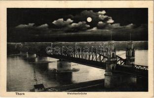 1914 Torun, Thorn; Weichselbrücke / Vistula river bridge at night + S.B. Ers.-B.L.I.R. 107. (EK)