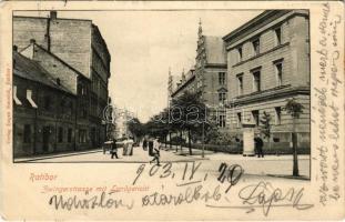 1903 Racibórz, Ratibor; Zwingerstrasse mit Landgericht / street view, restaurant and hotel, district court (EK)