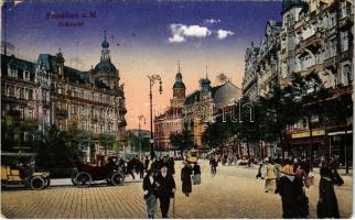 1922 Frankfurt, Roßmarkt / market, tram, automobile, shops (EK)