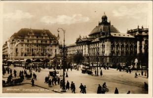 1934 München, Munich; Justizpalast mit Hotel der Königshof / Palace of Justice, hotel, trams