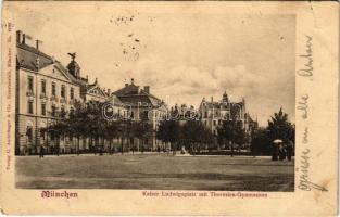 1902 München, Munich; Kaiser Ludwigsplatz mit Theresien-Gymnasium / square, grammar school (tear)