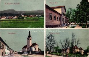 1925 Sankt Ruprecht an der Raab (Steiermark), Neues Bad, Hauptplatz, Schloss Stadl / new bath, main square, castle (glue marks)