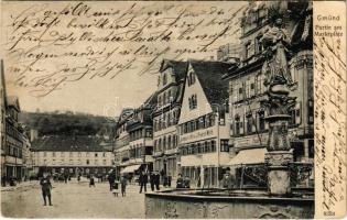 1906 Gmünd, Partie am Marktplatz. Gasthaus zur Krone von Friedrich Wirth, K. k. Postamt / market square, shops, post office, inn, restaurant (tear)