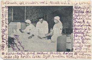 1927 Kolozsvár, Cluj; Súlyos sebesült kezelése a Vöröskereszt Egylet kolozsvári kórházában / doctor and nurses treating a seriously wounded person at the Red Cross hospital of Cluj (fa)